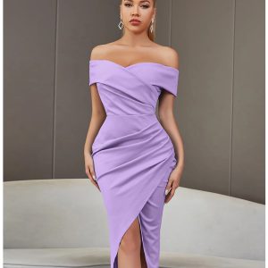 High Fashion Sleeveless Evening Midi Dress Off Shoulder Draped Style - Image 2