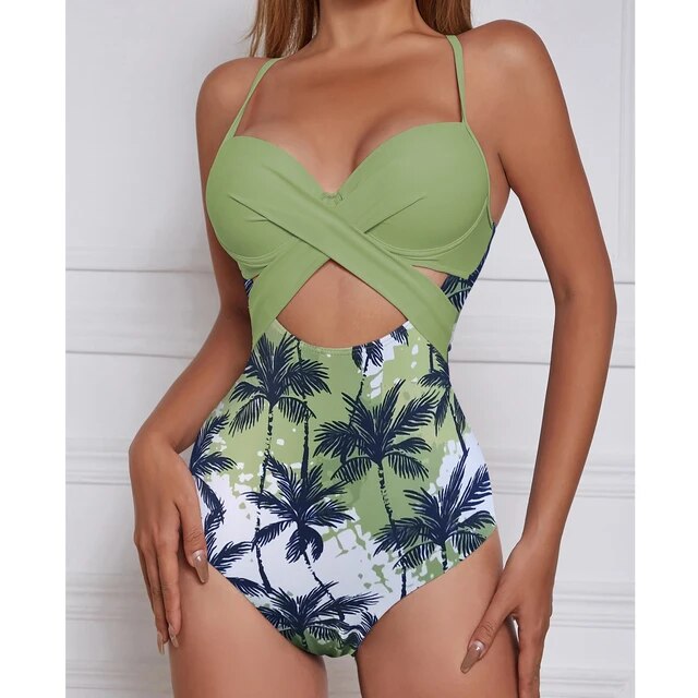 Patchwork One Piece Bodysuit Bathing Suit Ruffle Details and Tummy Control for Fashion-Forward