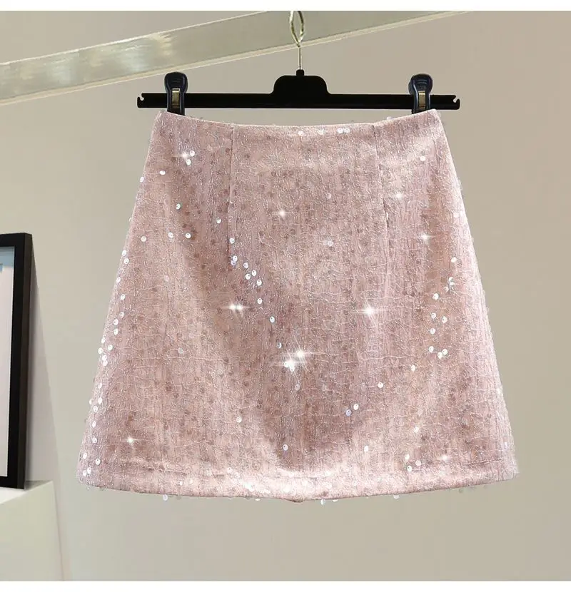 Sparkling Sequin Skirt Professional Office Lady A-line Fashion for Day to Night Glamour