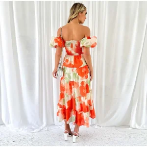 Stylish Casual Tie-Dye Print Maxi Dress with V-Neck and Batwing Sleeves - Image 3