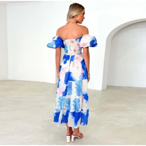 Stylish Casual Tie-Dye Print Maxi Dress with V-Neck and Batwing Sleeves - Image 6