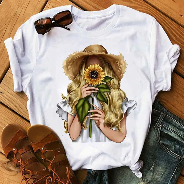 Sunflower Serenity – Casual T-Shirt with Floral Design for Women