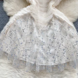 Sweet Puffy Dress Women Lace Mesh Patchwork Spaghetti Strap Female Elegant Dresses - Image 6