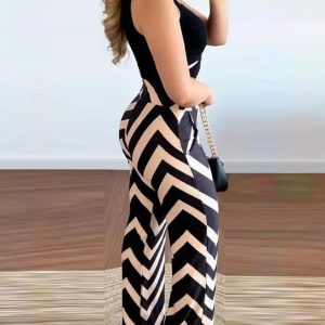 Two Piece Sets Women's Outfits Summer Fashion Crisscross O-Neck Sleeveless Crop Tank Top & Geo Print High Waist Pants Set - Image 3