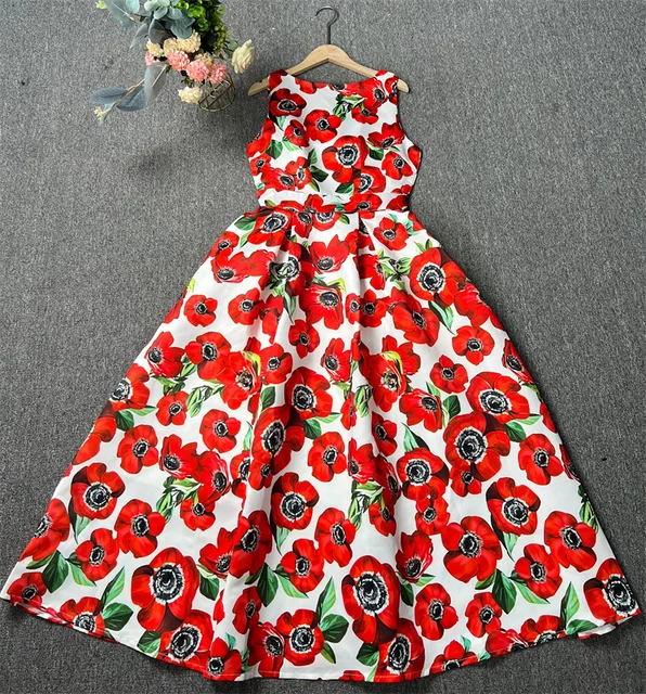 Versatile All-Season Office Lady Floral Print Dress – Chic Mid-Calf Streetwear for Women