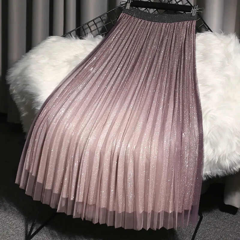 Versatile Sequin Tulle Midi Skirt for Transitional Seasons