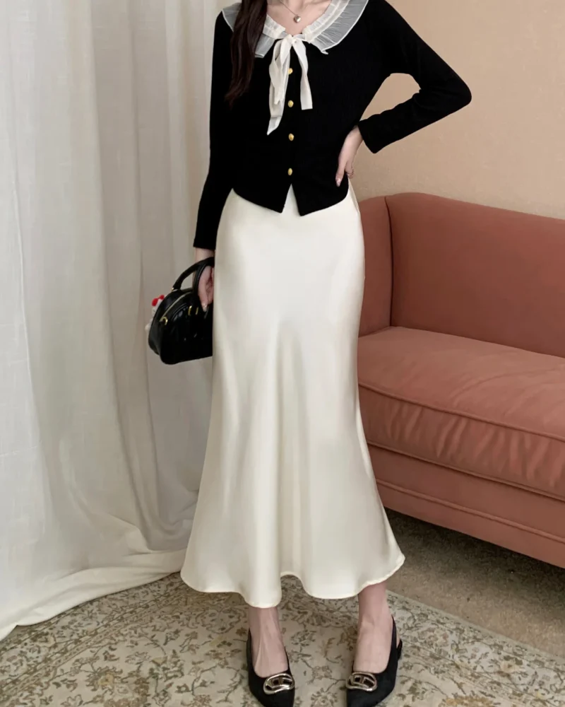 Vintage Solid Elegant Versatile Fishtail A-line Long Skirt Fashion