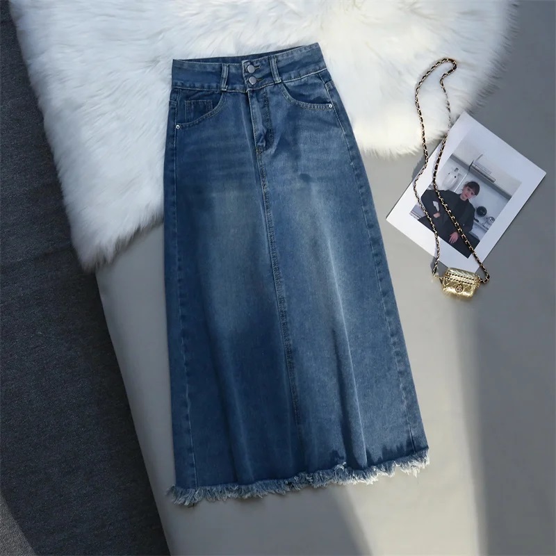 Vintage Split A-line Streetwear Casual Jeans Skirt