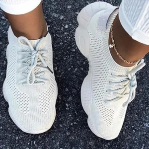Women Sneakers Mesh Breathable Flats Shoes Lace Up Running Shoes - Image 4