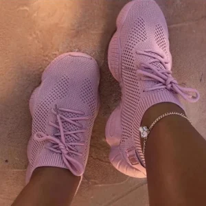 Women Sneakers Mesh Breathable Flats Shoes Lace Up Running Shoes - Image 3