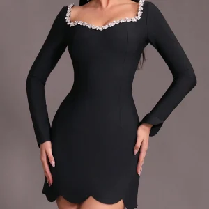 Diamond V-neck Mini Bandage Bodycon Elegant Party Evening Dress