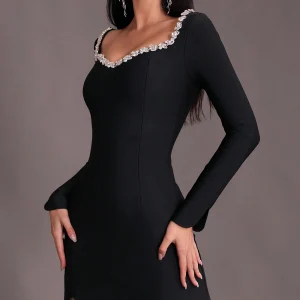 Diamond V-neck Mini Bandage Bodycon Elegant Party Evening Dress - Image 2