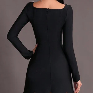 Diamond V-neck Mini Bandage Bodycon Elegant Party Evening Dress - Image 3
