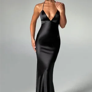 Elegant Backless Maxi Dress Spaghetti Strap Sleeveless Bodycon Club Party Long Dress