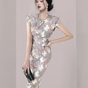 Elegant Chic Retro Vestidos Fashion Color Blocking Casual Lace Dresses