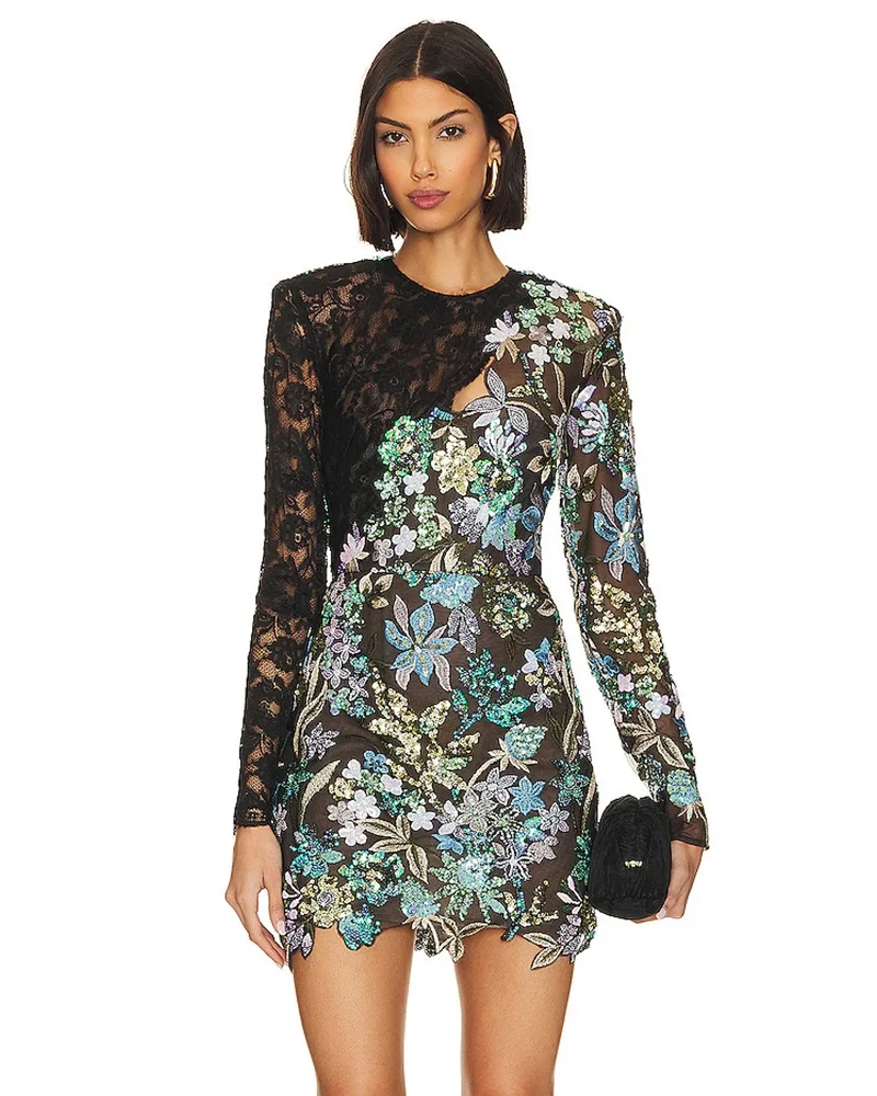 Elegant Sequin Embroidered Lace Mini Dress for Sophisticated Evenings