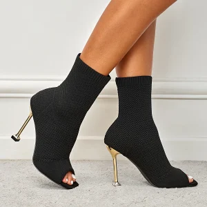 Eleganza Nylon Peeps: Mid-Calf Stretch Boots with Super High Heels - Image 10