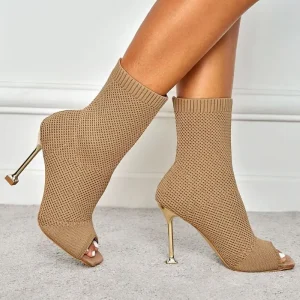 Eleganza Nylon Peeps: Mid-Calf Stretch Boots with Super High Heels - Image 4
