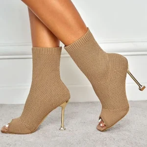Eleganza Nylon Peeps: Mid-Calf Stretch Boots with Super High Heels - Image 3