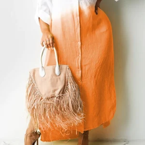Fashion Casual Gradient Turnover Collar Split Long Sleeves Midi Dresses - Image 2