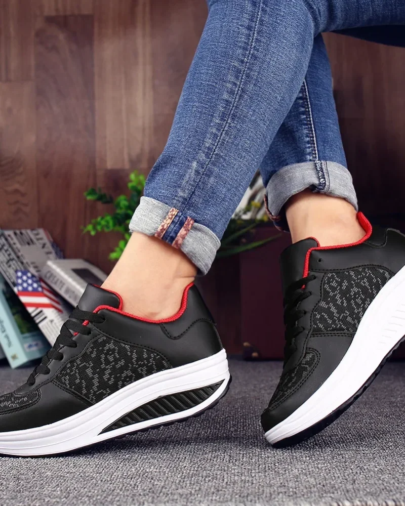 Fashion Mesh Casual Running Shoes Lace-up Wedge Sneakers