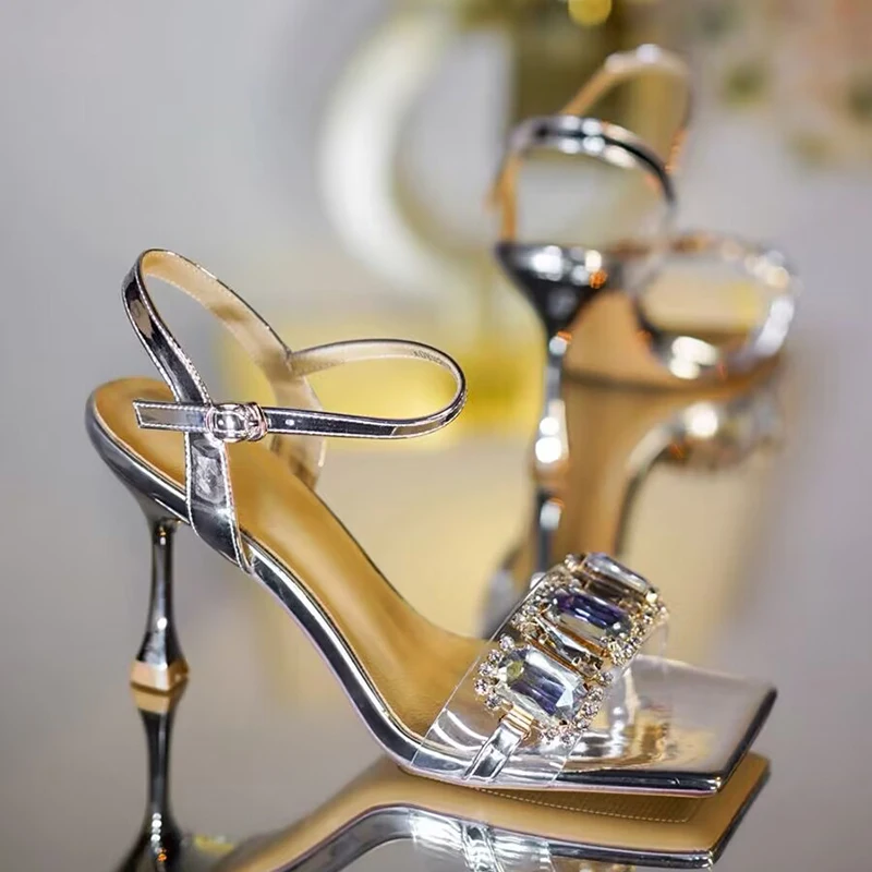 Grandeur Crystal Allure Stilettos Elegance Ankle-Strap Sandals