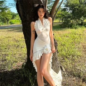 Mesh Dress See Through Lace Slim Bandage Long Dresses Femme Beach Holiday Backless Elegant Dress