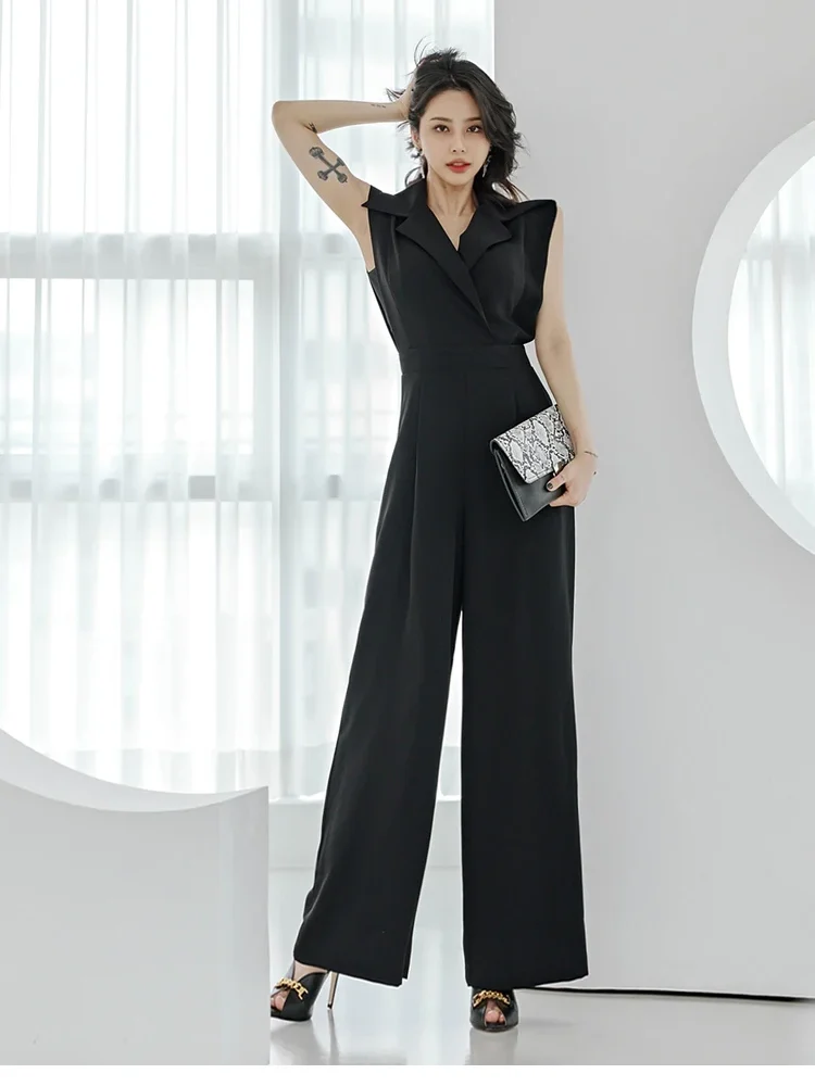 Sleeveless Elegant Business Jumpsuits Wide Leg Long Playsuits Casual Office Rompers