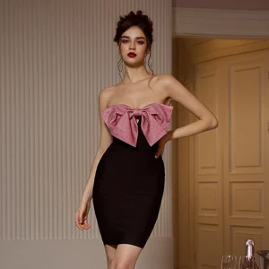 Sophisticated Strapless All-Season Floral Bow Mini for Ladies Sheath Dress