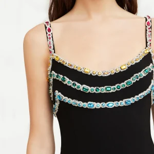 2-piece Long sleeved Colorful Diamond Bandage Midi Dress Bodycon Celebrity Party Cocktail Dress - Image 4