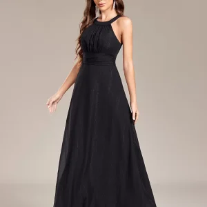 Backless Club And Party Dresses Jewel Neck Pleated Sleeveless Semi Formal Dress - Image 4