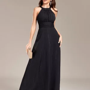Backless Club And Party Dresses Jewel Neck Pleated Sleeveless Semi Formal Dress - Image 3