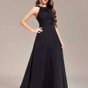 Backless Club And Party Dresses Jewel Neck Pleated Sleeveless Semi Formal Dress - Image 2