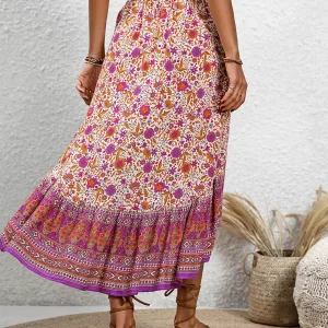 Bohemian Skirts Rose Asymmetrical Natural Waist Viscose Elegant Mid-calf Length Bottoms - Image 3