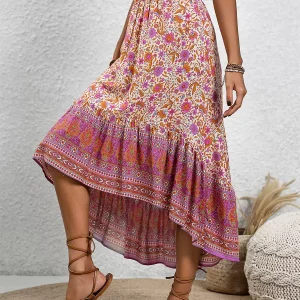 Bohemian Skirts Rose Asymmetrical Natural Waist Viscose Elegant Mid-calf Length Bottoms - Image 2