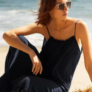Boho Dress Jewel Neck Sleeveless Oversized Lace Up Beach Dress - Image 6