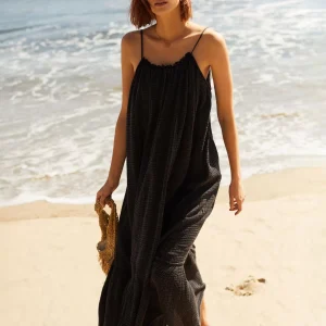 Boho Dress Jewel Neck Sleeveless Oversized Lace Up Beach Dress - Image 5