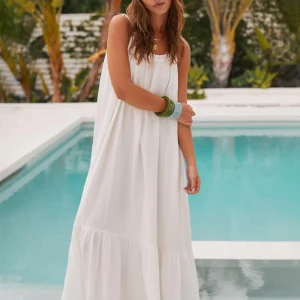 Boho Dress Jewel Neck Sleeveless Oversized Lace Up Beach Dress - Image 12