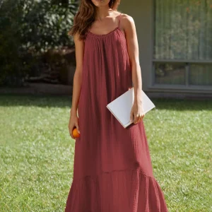Boho Dress Jewel Neck Sleeveless Oversized Lace Up Beach Dress - Image 10