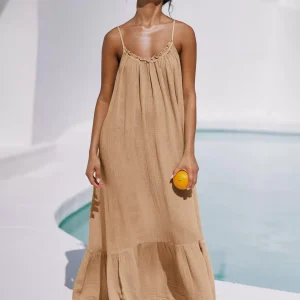 Boho Dress Jewel Neck Sleeveless Oversized Lace Up Beach Dress - Image 8