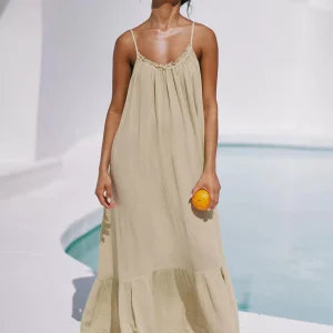 Boho Dress Jewel Neck Sleeveless Oversized Lace Up Beach Dress - Image 7