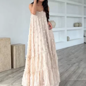 Boho Dress Ruffles Straps Neck Sleeveless Oversized Dress - Image 8