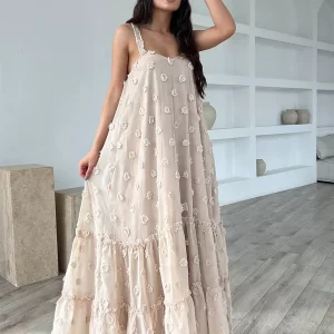 Boho Dress Ruffles Straps Neck Sleeveless Oversized Dress - Image 7