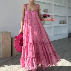 Boho Dress Ruffles Straps Neck Sleeveless Oversized Dress - Image 6