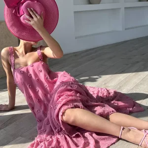 Boho Dress Ruffles Straps Neck Sleeveless Oversized Dress - Image 5