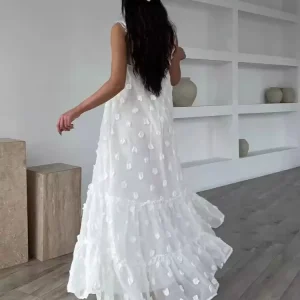 Boho Dress Ruffles Straps Neck Sleeveless Oversized Dress - Image 3
