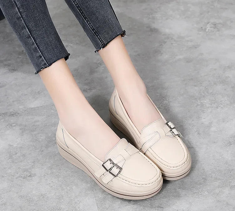 Casual Leather Wedge Slip-on Walking Light Comfortable Boat Platform Loafers