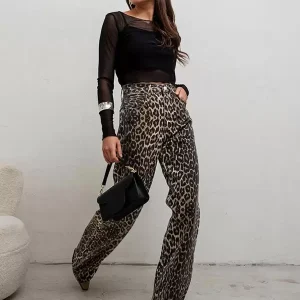 Casual Pants Cotton Natural Waist Leopard Print Cotton Trousers - Image 2