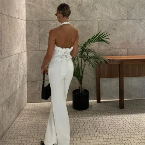Casual Vest Pants 2 Piece Set V-neck Backless Lace Up Waistcoat Pant Suit - Image 3