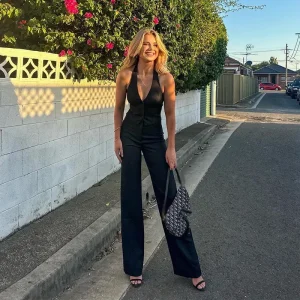 Casual Vest Pants 2 Piece Set V-neck Backless Lace Up Waistcoat Pant Suit - Image 4